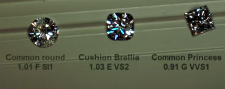 image showing cushion cut diamond, princess cut diamond, round diamond